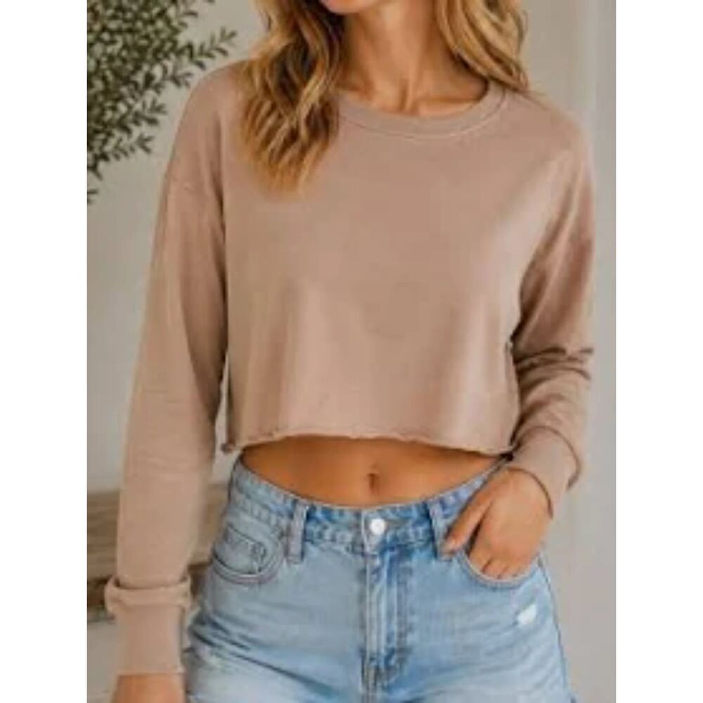 Mono B women's size medium large mauve long sleeve cropped tshirt